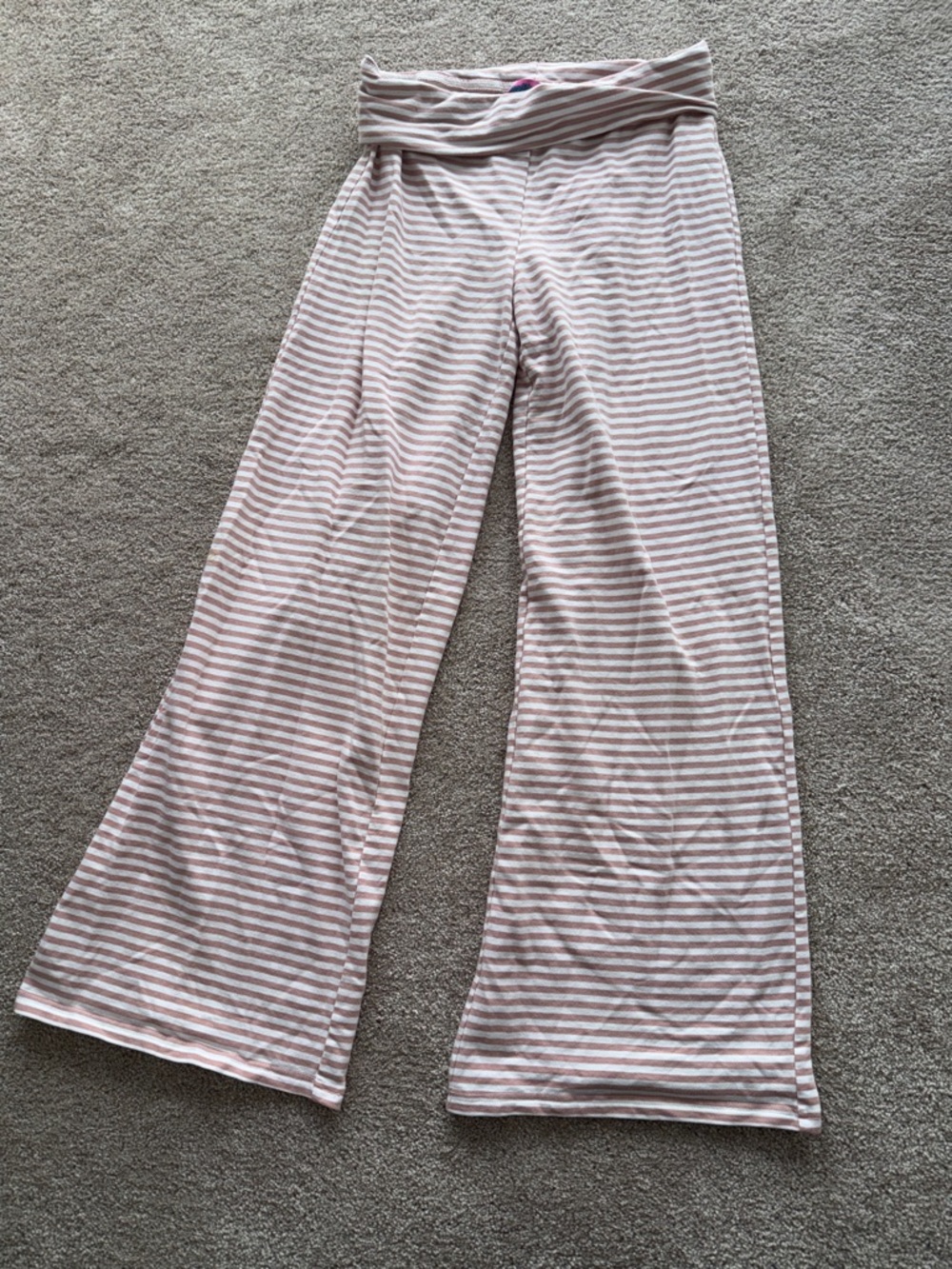 Edikted Pink and White Striped Wide-Leg fold over Pants